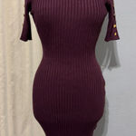Say What? Say What Ribbed Knit Bodycon Dress Gold Button Detail Midi Burgundy Size L Photo 0