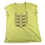 Natural Reflections ‎ Shirt Womens XL Green Embroidered Boho Beaded Scoop Neck Photo 0
