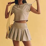 Free People NEW SET!  Movement HOME BASE Cap-Sleeve Top Skirt Set GRAY Size SMALL Photo 0