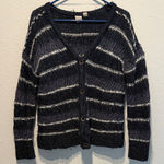 Roxy  Blue White Gray Striped Chunky Knit Button Front Cardigan M Cottagecore Top Photo 0