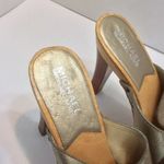 MICHAEL Michael Kors Gold Wood Strappy Slide Mules Heel Sandals Size 8M Brazil Photo 5