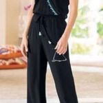 Soft Surroundings jumpsuit Black Turquoise embroidered accents Womens Size XSP Photo 1