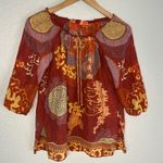 Hale Bob  Cabana Orange Boho Peasant Top Silk Vacation Resortwear Fall Small Photo 0