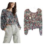 Free People Crop Floral Boho Long Sleeve Top Sz L NWT Photo 1