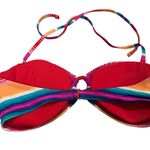 Aerie  Rainbow Striped Bandeau O Ring Tie Neck Bikini Top, Sz L Photo 5