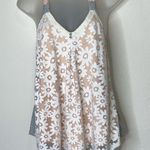 Rewind Floral Embroidered Lace Solid Back Halter Style Mixed Media Flowy Tank Top Small White Orange Gray Photo 12