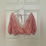 Lush Clothing Lush Floral Pink Twist Front Deep V-Cut Top. Size-Small Photo 2