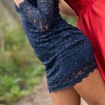 Macy's Dark Lace Blue Homecoming Dress Photo 1