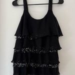 Iz Byer Y2K Vintage Black Ruffle Tank Top Silver Sequin Satin Strap Layered Glam Shirt Photo 0