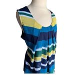 New York & Company Blue Green Yellow Striped Stretchy Sleeveless Knit Top Large Photo 5