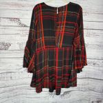Vince Camuto  Plaid Bell Sleeve Tunic Top Black Red Orange Pleated Sleeves 2X Photo 3