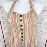 American Eagle  Boho Striped Gauze Wide Leg Smocked Jumpsuit Beige Large Photo 6