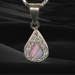 Vintage White Opal Mexico Silver Pendent on 925 Sterling Silver Chain Necklace Photo 1