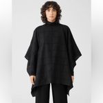 Eileen Fisher Wool Gauze Grid Poncho Black. One Size. Photo 2