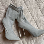 ALDO  Silver Metallic Heeled Socked Lucite Heel "Love" Boots Holiday NYE - 8.5 Photo 0
