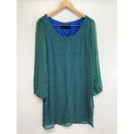Peaches N Cream Dress Womens Size Medium Green Blue Long Sleeve Geometric Print Green Photo 1