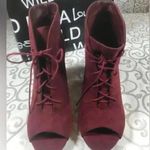 Wild Diva NIB!-Burgundy lace up heels peekaboo boots/Sandals Size 9 Photo 2