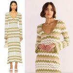 MINKPINK  Revolve Melody Knit Midi‎ Dress Size XL Green Stripe Cotton Sweater Photo 1