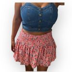 Ramy Brook ✿ Ronnie Tiered Chiffon Ruffle Mini Skirt ✿ Pink Leaf Print ✿ Large Photo 14