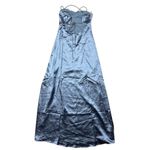Lulus NWT Women's S Stunning Example Slate Blue Satin Backless Maxi Dress Formal Photo 8