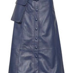 Gestuz Midi Blue Lambskin Leather Belted Pouch Skirt New with Tag W2004 Sz S 2 Photo 0