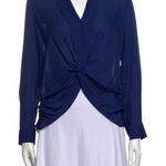 L'Agence  Silk Long Sleeve V-Neck Knotted Blouse in Blue Size Extra Small‎ Photo 0