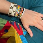 Tory Burch Double Banded Layer Wrap Leather Logo Stud Bracelet Gold Grommet Rivet Hardware Photo 8