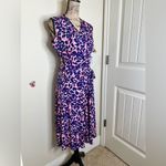 Leota Petals Finnley Faux Wrap Sleeveless Dress in Blue, White & Coral Size L Photo 7