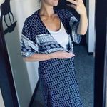 Entro Kimono Duster Cardigan Navy White Floral Small Paisley Boho Rayon Photo 6