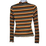 Nordstrom Gaze Retro Ribbed Metallic Striped Ruffle Hem Long Sleeve Fitted Top Shirt Photo 40