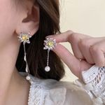 1 Pair Casual Elegant Sweet Heart Shape Flower Pearl Earrings Silver Photo 2
