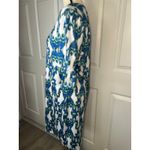 JACKIE Z Blue White Green Ikat Print Bell Sleeve Casual Dress Size Small Photo 1