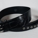 Vintage Wide Black Patent Leather Belt with Pointed Ends Retro Photo 3