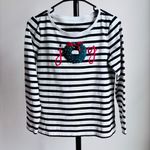 Talbots  Striped Christmas Wreath Beaded Red Velvet Crew Neck Tee Long Sleeve Sp Photo 1