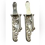 1930s Art Deco Rhinestone Dress Clips Pair w/ Emerald Glass Cabochons Shoe Clips Silver Photo 3