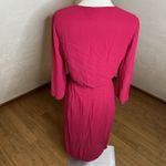 Bebe  Dress Womens 6 Raspberry Pink Chiffon Faux Wrap Midi Sheer 3/4 Sleeve Photo 11
