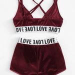 SheIn Letter Hem Velvet Bra & Dolphin Hem Shorts Set Photo 1