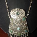 Sajai Gemstone Coin Purse Ethnic Silver Pendant Necklace Green Gemstones Bohemia Photo 2