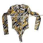 NEW Versace Jeans Couture Long Sleeve Black and Gold Baroque Bodysuit Size US 6 Photo 1