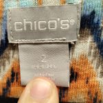 Chico's Size Large (2) Aztec Southwest Boho Split Neck Orange Blue Linen Top Photo 6