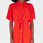 ZARA  Reddish Orange Short Sleeve Button Down Tie Mini‎ Dress Size XS Photo 0