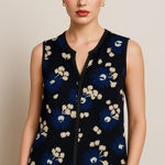 MARNI Silk Crepe Sleeveless Floral V Neck Blue Blouse Size 6 EU 42 Photo 0