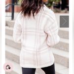 Pink Lily ALL IN LOVE OATMEAL FUZZY PLAID QUARTER ZIP PULLOVER Photo 2