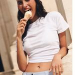 J.Crew Feather Jersey Cropped Tee Shirt Crewneck Lightweight Cotton Medium NWT Photo 0