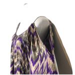 Parker  Silk Blouse or Mini Dress Size L Purple Chevron Bell Flare Sleeve Cut Out Photo 11