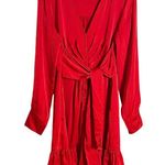 Marissa Webb Red Satin Long Sleeve Tie Front Mini Dress Size 6 Photo 5