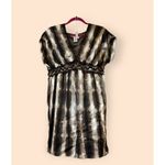Brown Tie Dye Dress‎ V Neck Short Sleeve Elastic Waist Casual M Size M Photo 1