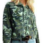 NEW Women's Cropped Green Camo Fleece Hoodie XL Photo 0