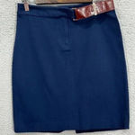 Brooks Brothers Belted Skirt 6 Navy Cotton Preppy Office Chic Old Money Academia Blue Photo 0