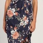 Lulus My Favorite Day Navy Blue Floral Print Tulip Skirt Midi Dress Size M Photo 1